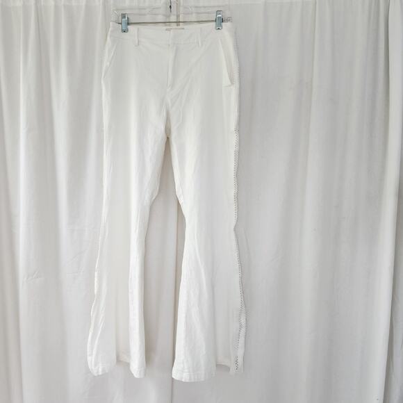Choosy flared white pants 10 crochet detail pockets NWT cotton resort boho - Picture 2 of 9